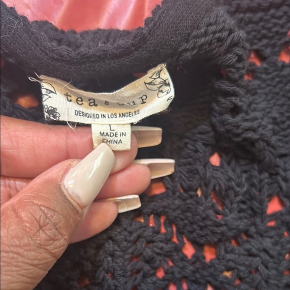 Tea n Cup Black Crochet Cardigan with Geometric Design - Picture 3 of 4